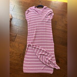 Purple and White Striped V-Neck Dress